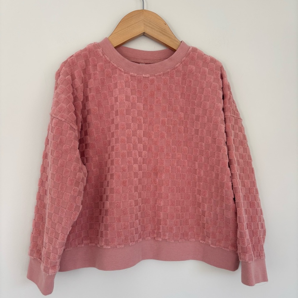 Rylee and Cru Pink Checkered Terry Crewneck Sweatshirt 4-5y